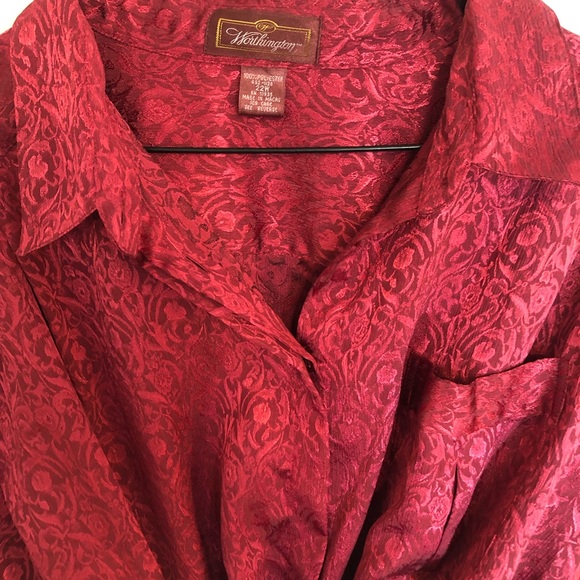 Red Silky Button Down Blouse - Picture 3 of 4